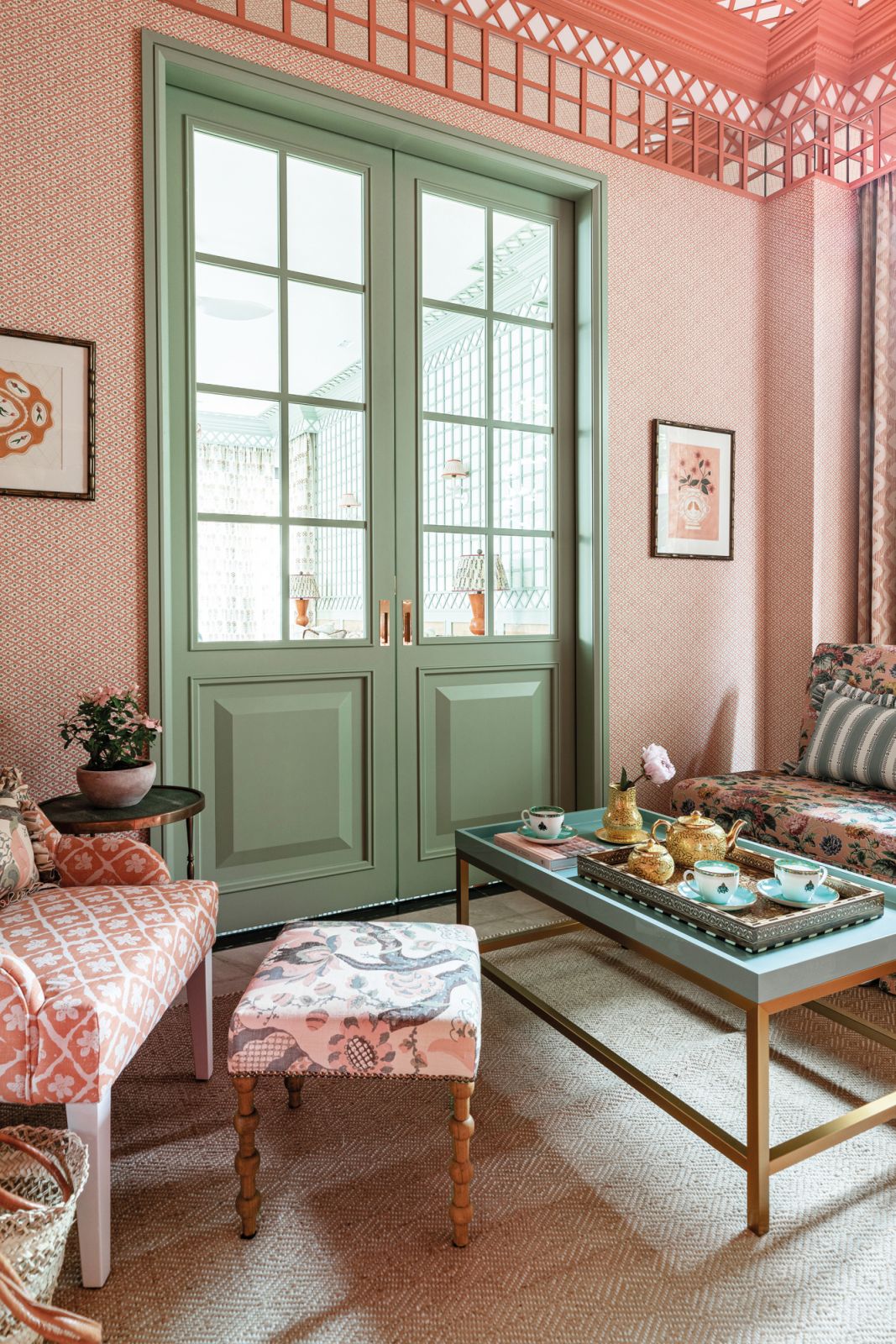 The classic French doors leading to the tea room