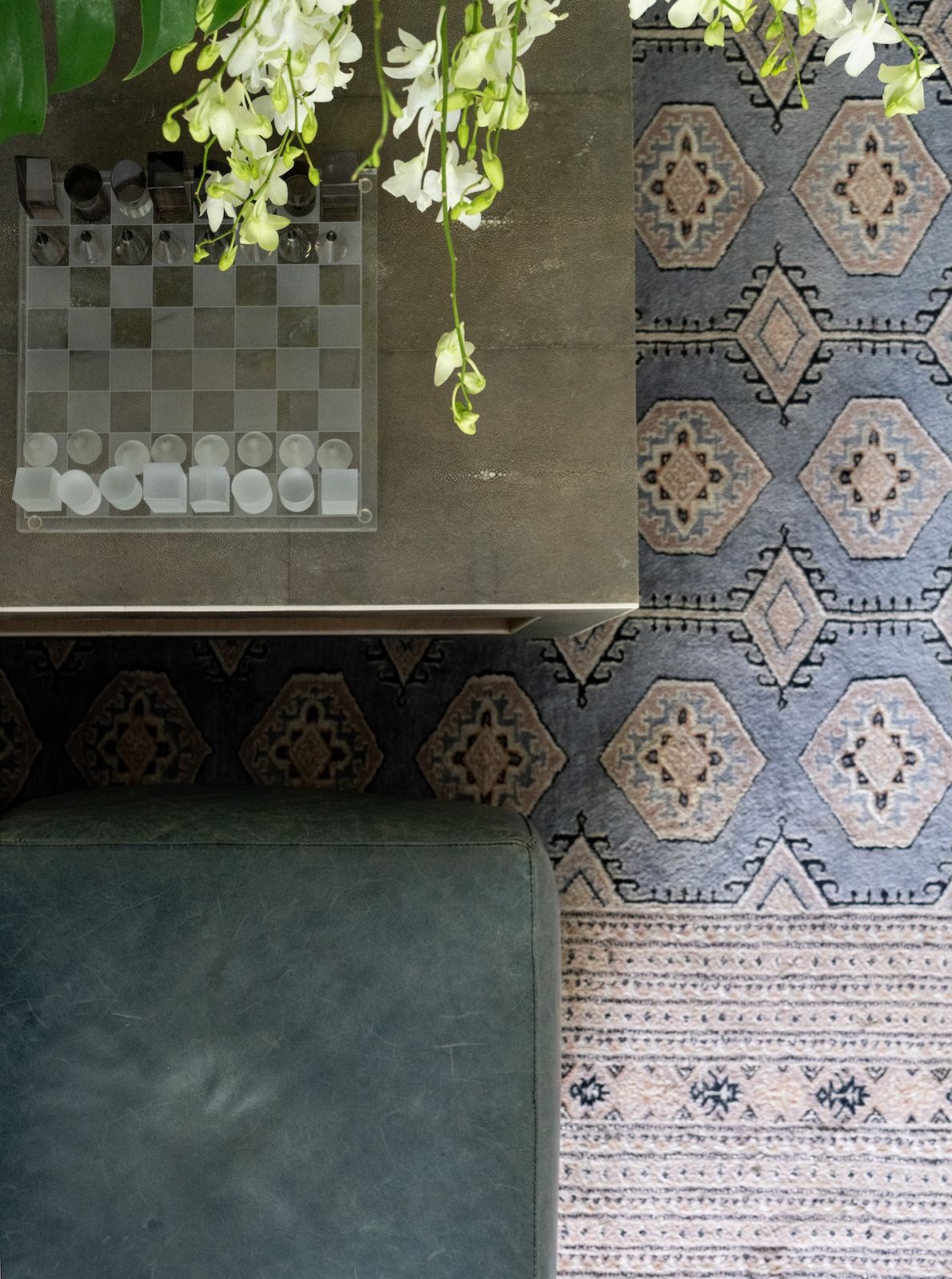 A rug from the Delgados’ first home, on top of which is a shagreen coffee table from Cebu