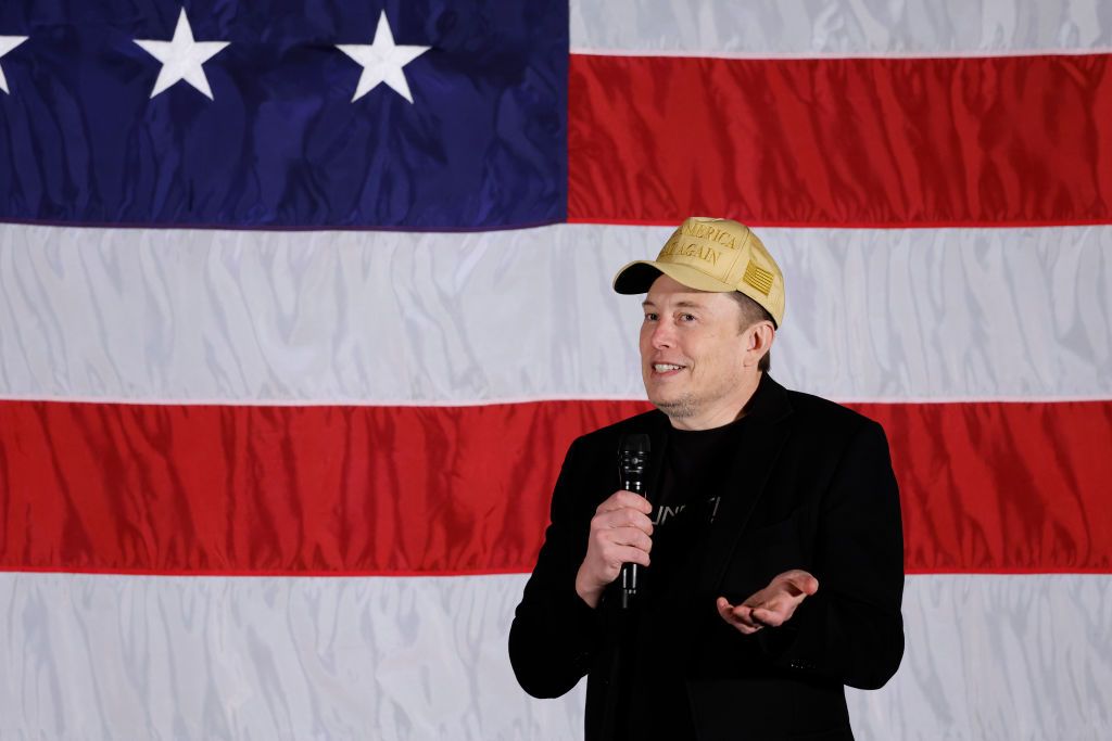 FOLSOM, PENNSYLVANIA - OCTOBER 17: SpaceX and Tesla founder Elon Musk participates in a town hall-style meeting to promote early and absentee voting at Ridley High School on October 17, 2024 in Folsom, Pennsylvania. Musk has donated more than $75 million to America PAC, which he co-founded with fellow Silicon Valley venture capitalists and tech businessmen to support Republican presidential nominee, former President Donald Trump. (Photo by Anna Moneymaker/Getty Images)