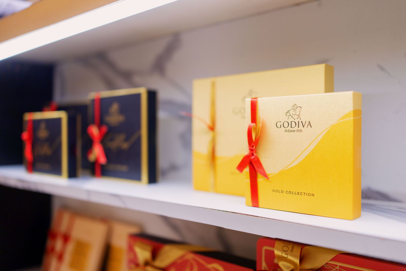 Chocolate boxes at Godiva’s chocolate station