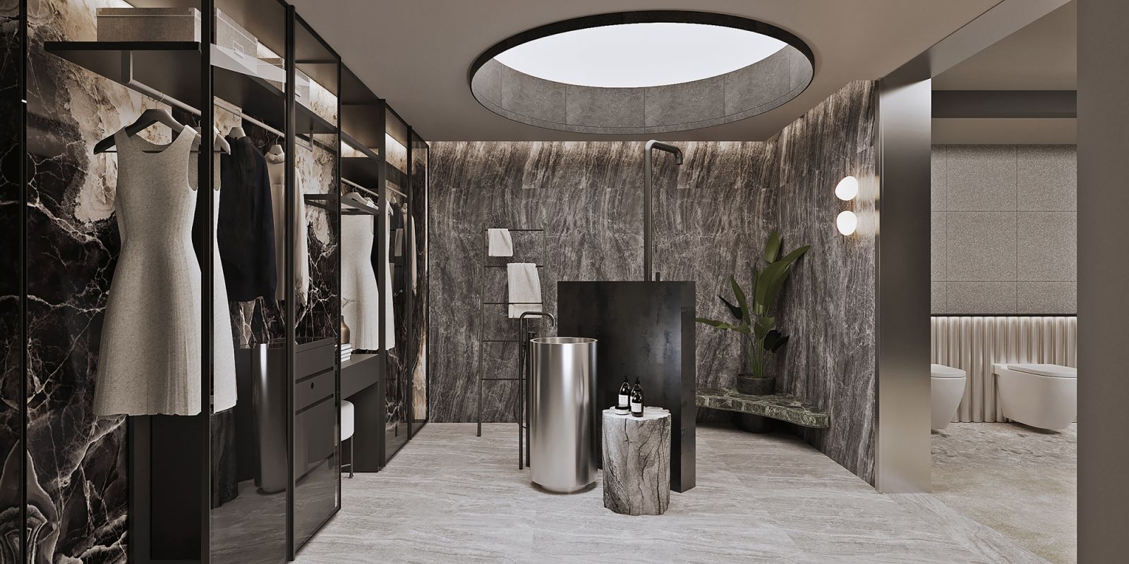 This corner of Hafary House is clad in monochromatic luxury