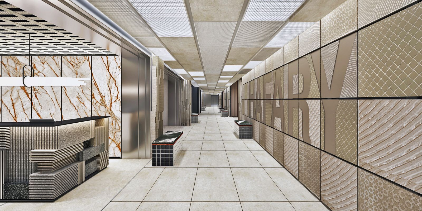 A Hafary mosaic welcomes visitors to the showroom