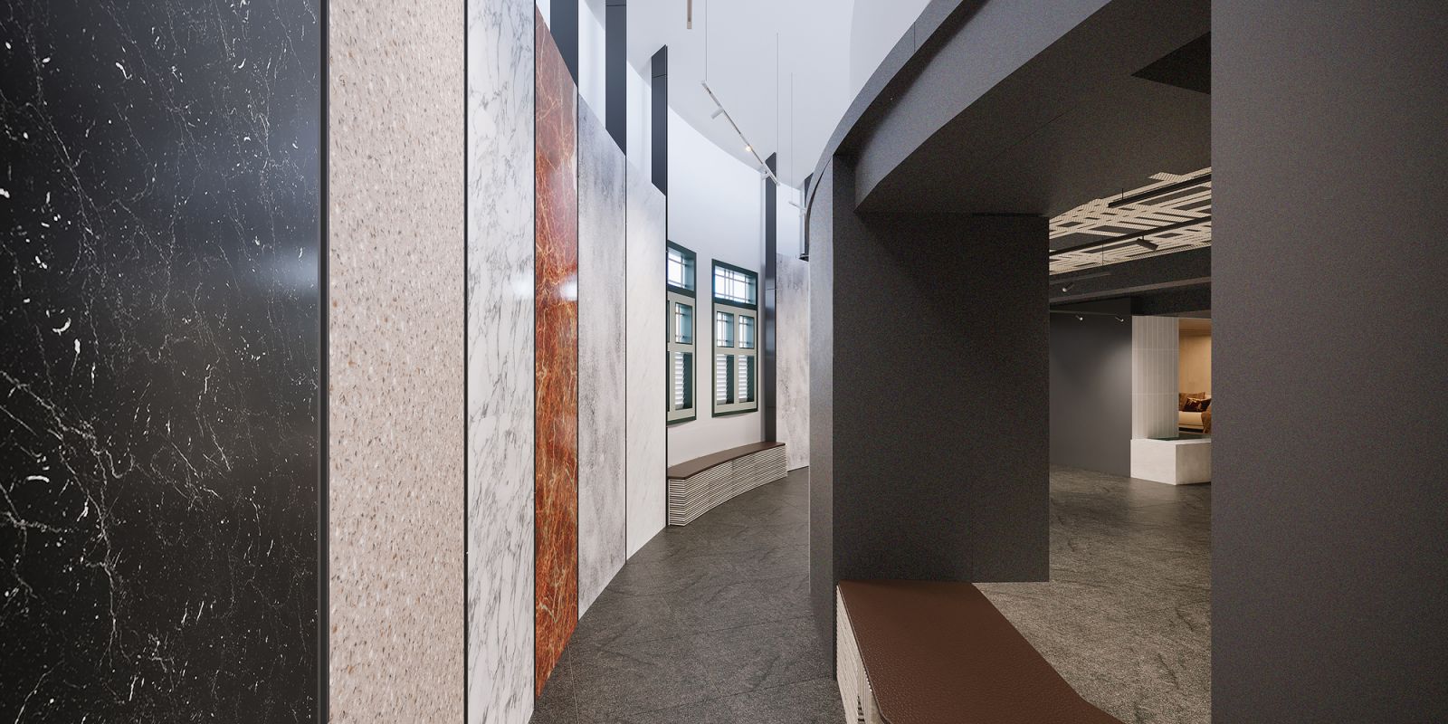 The new showroom makes the most of the building’s layout and curved walls