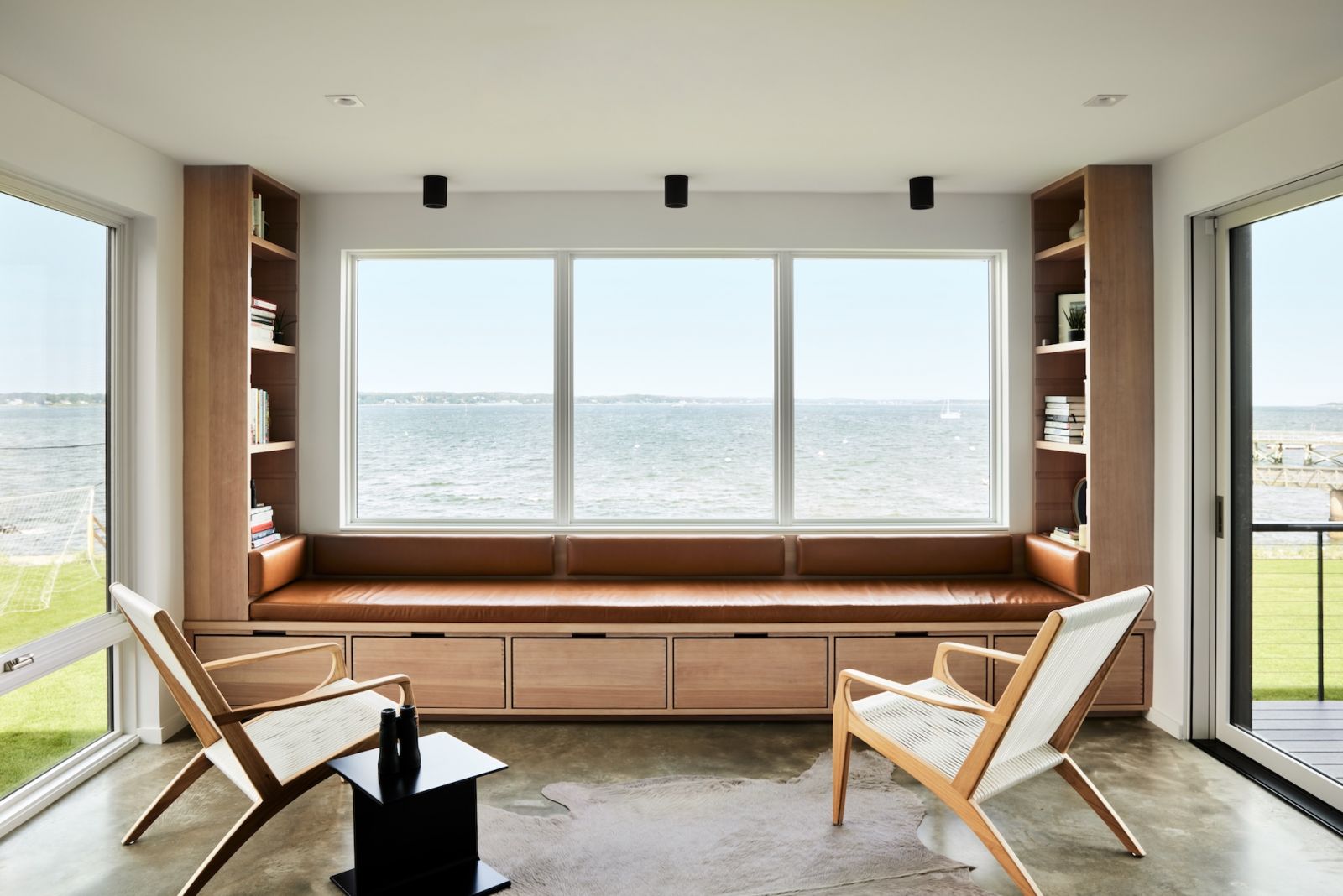 A nook in the living area with expansive views of the water