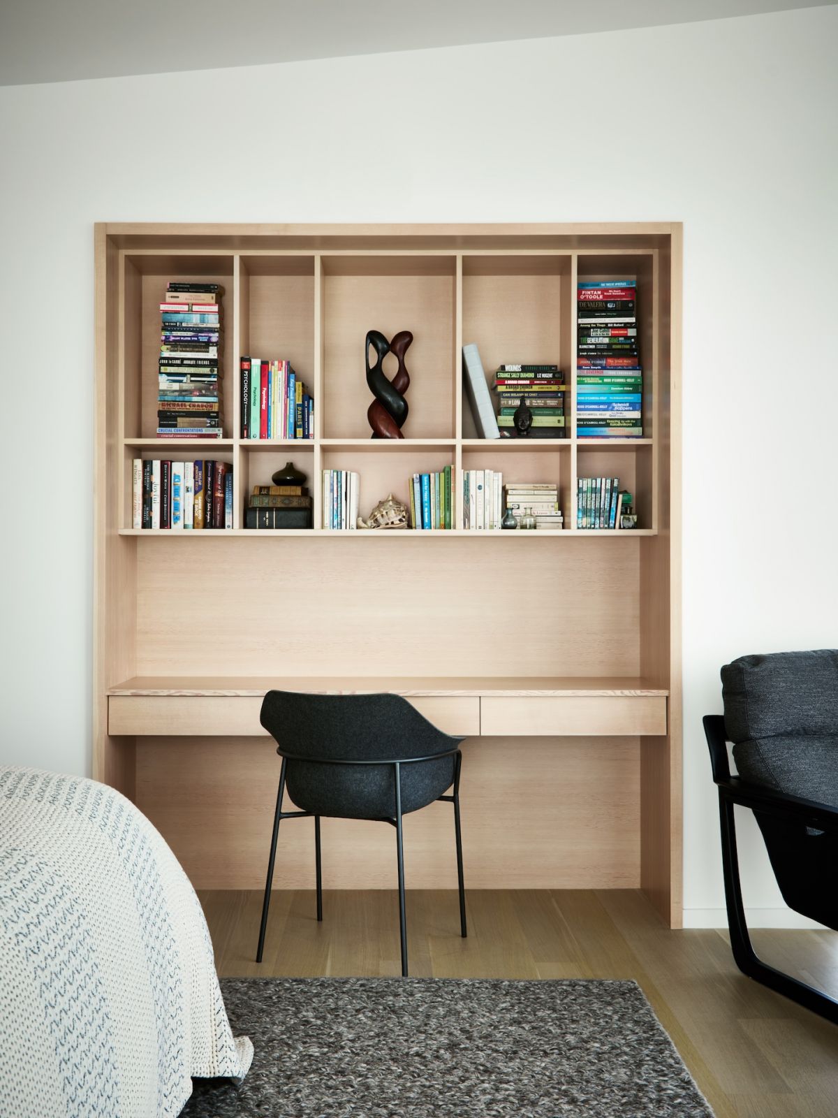 The shelf in the bedroom