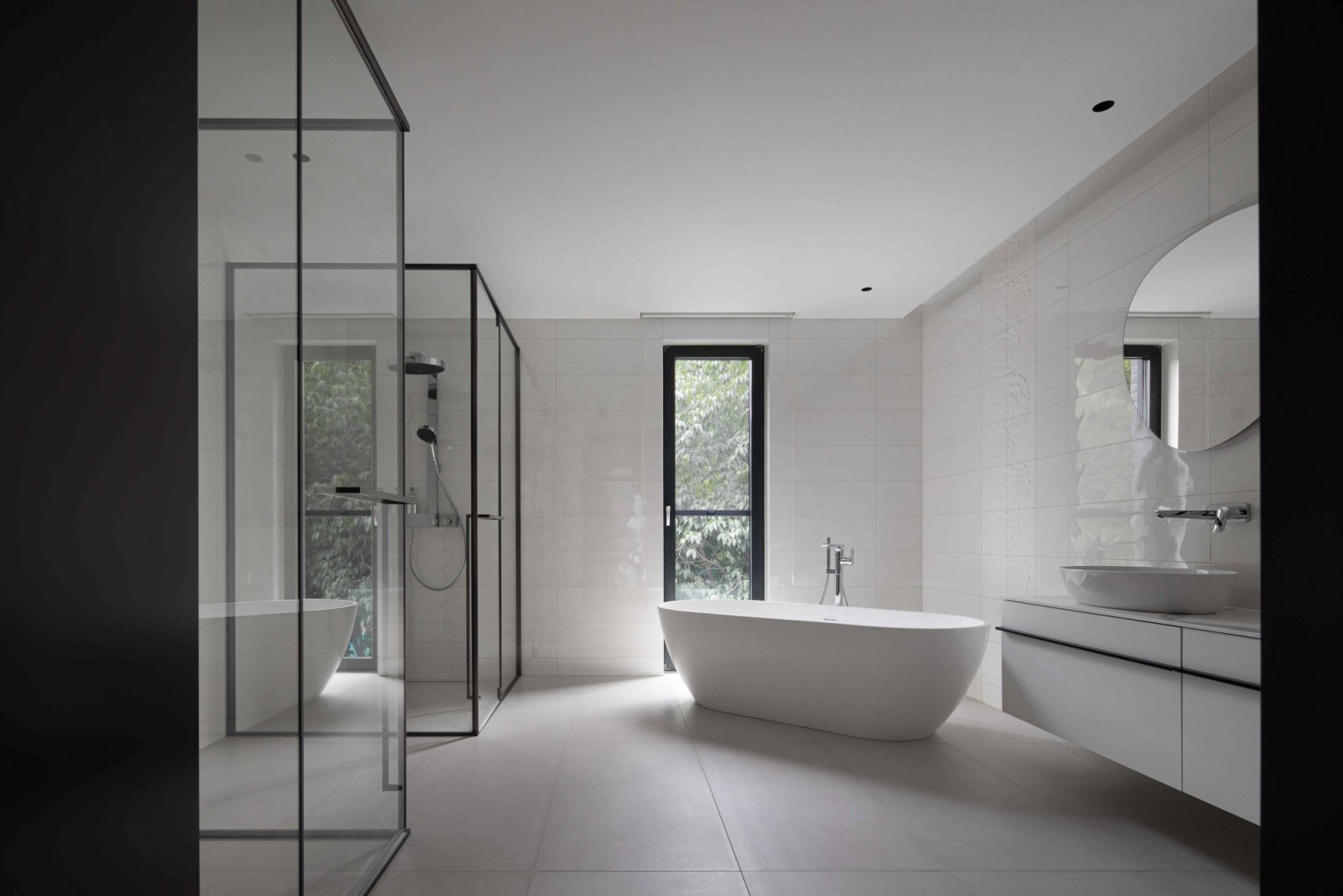 The bathrooms were designed with the inhabitants’ sensory, emotional, and spiritual needs in mind