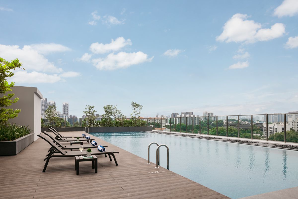 A tranquil view from Quincy House's 20m-long pool