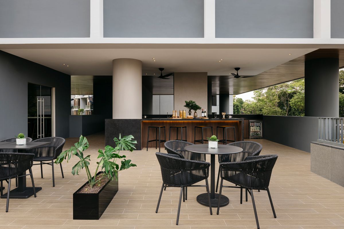 The outdoor bar offers refreshments all day and night long