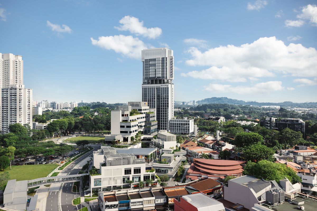 Quincy House's modernist tower in the Holland Village estate is designed by MKPL Architects