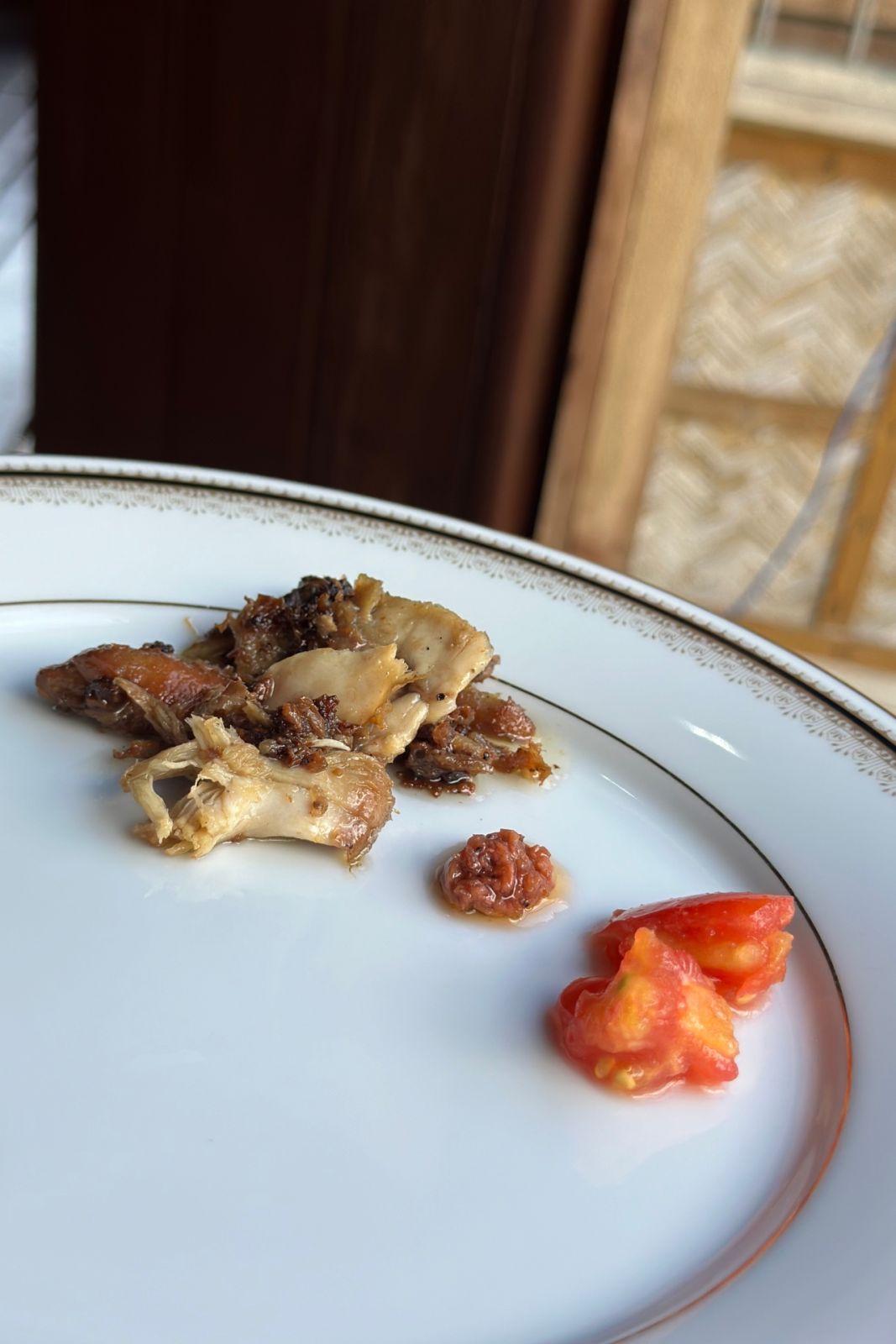 Kapampangan food, adobo with bagoong and hand-crushed tomatoes from Arayat, Pampanga