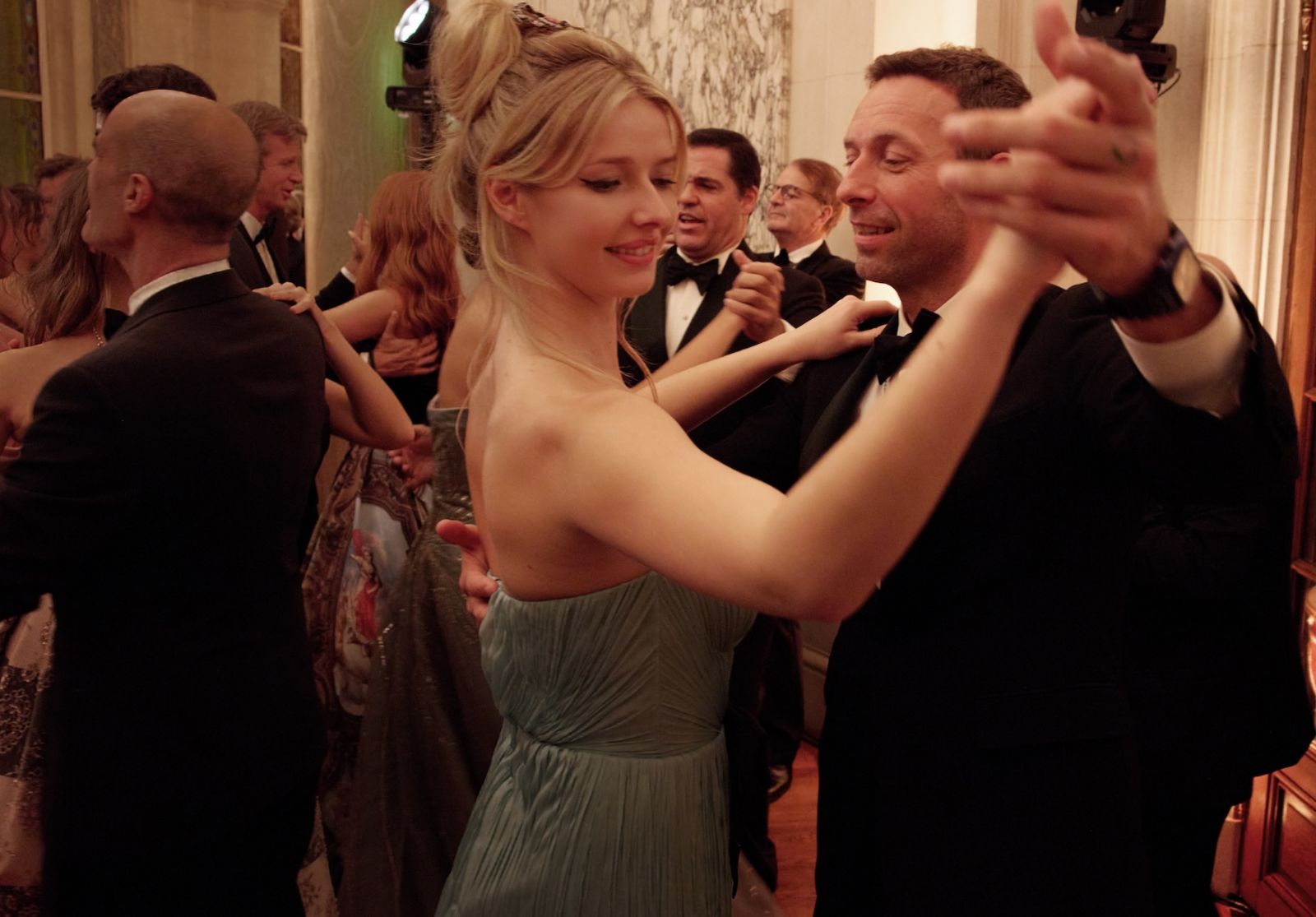 Apple Martin in Valentino with her father Chris Martin (Photo: Yunling Fang)