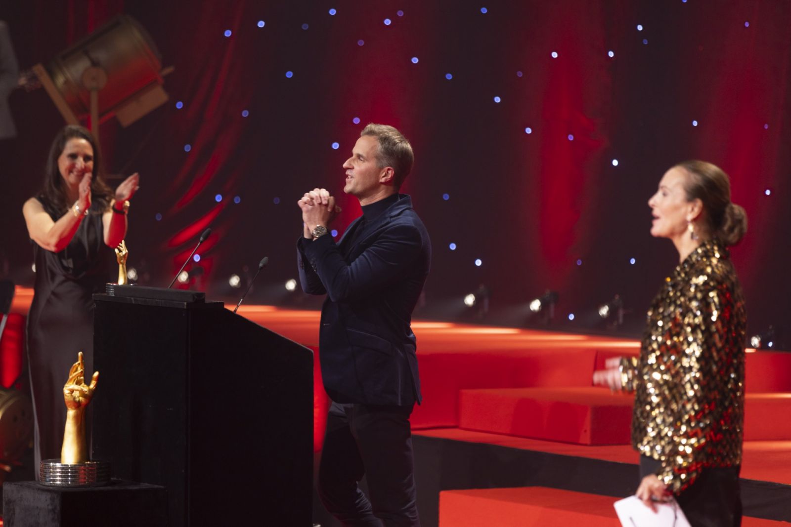 Christoph Grainger-Herr on stage to accept the “Aguille d’Or” Grand Prix at the awards ceremony in Geneva