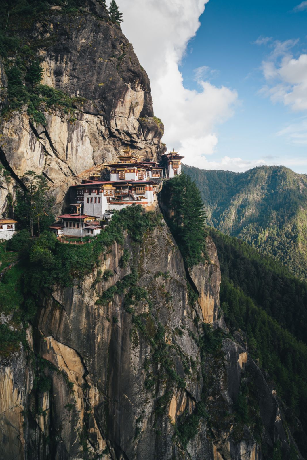 Taktsang monstery (Tiger's nest Temple).The most beautiful and sacred place in Bhutan is located on the cliff mountain in Paro valley, Bhutan, Asia