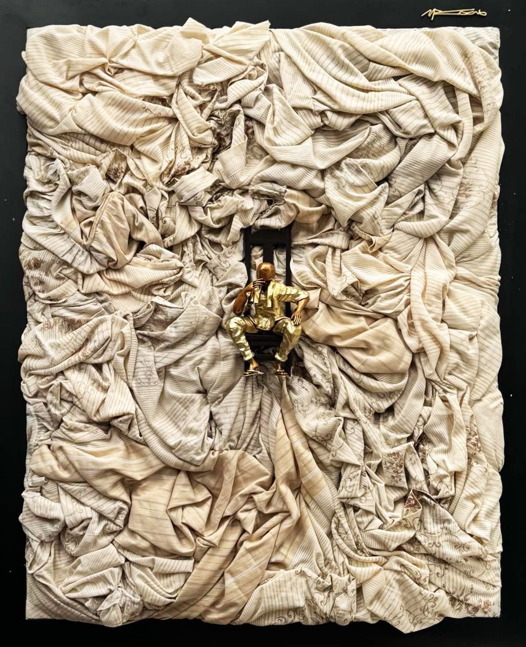 Michael Cacnio and Robbie Santos, 'Rhythms of Grace,' brass on fabric (Photo: Courtesy of The Art Lounge)