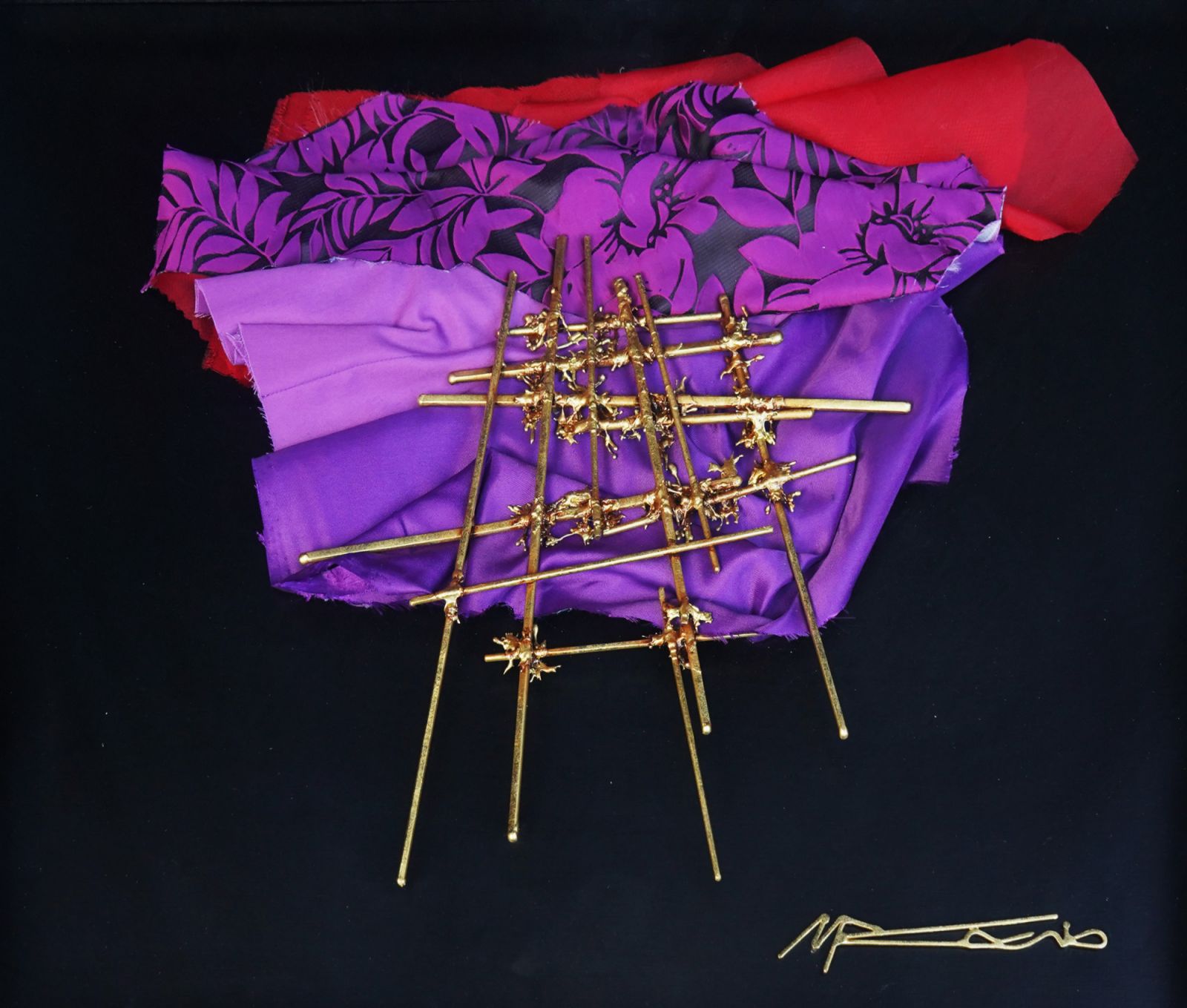 Michael Cacnio and Robbie Santos, 'Fates & Ladders,' brass on fabric (Photo: Courtesy of The Art Lounge)