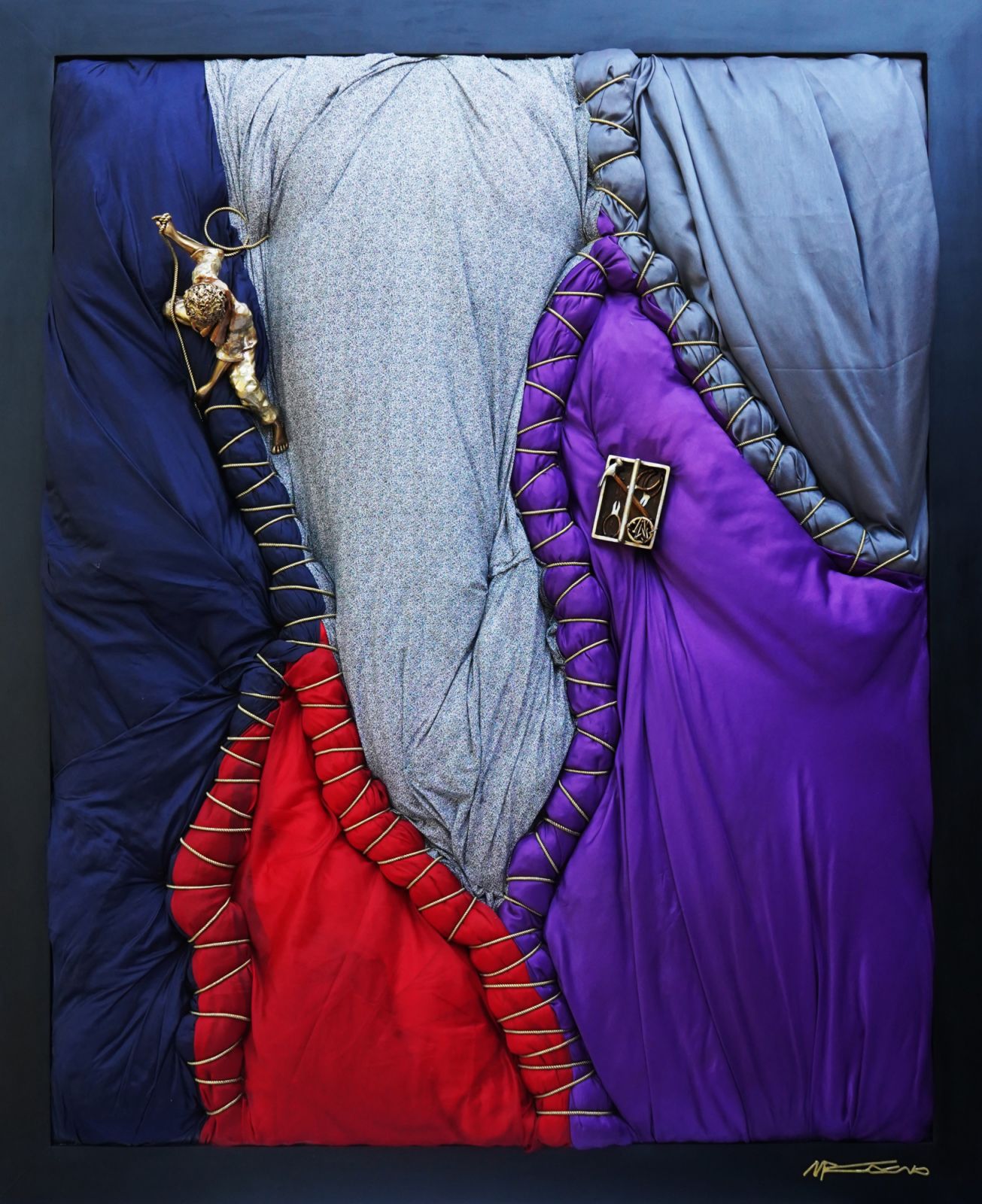 Michael Cacnio and Robbie Santos, 'Forged Through Labor,' brass on fabric (Photo: Courtesy of The Art Lounge)