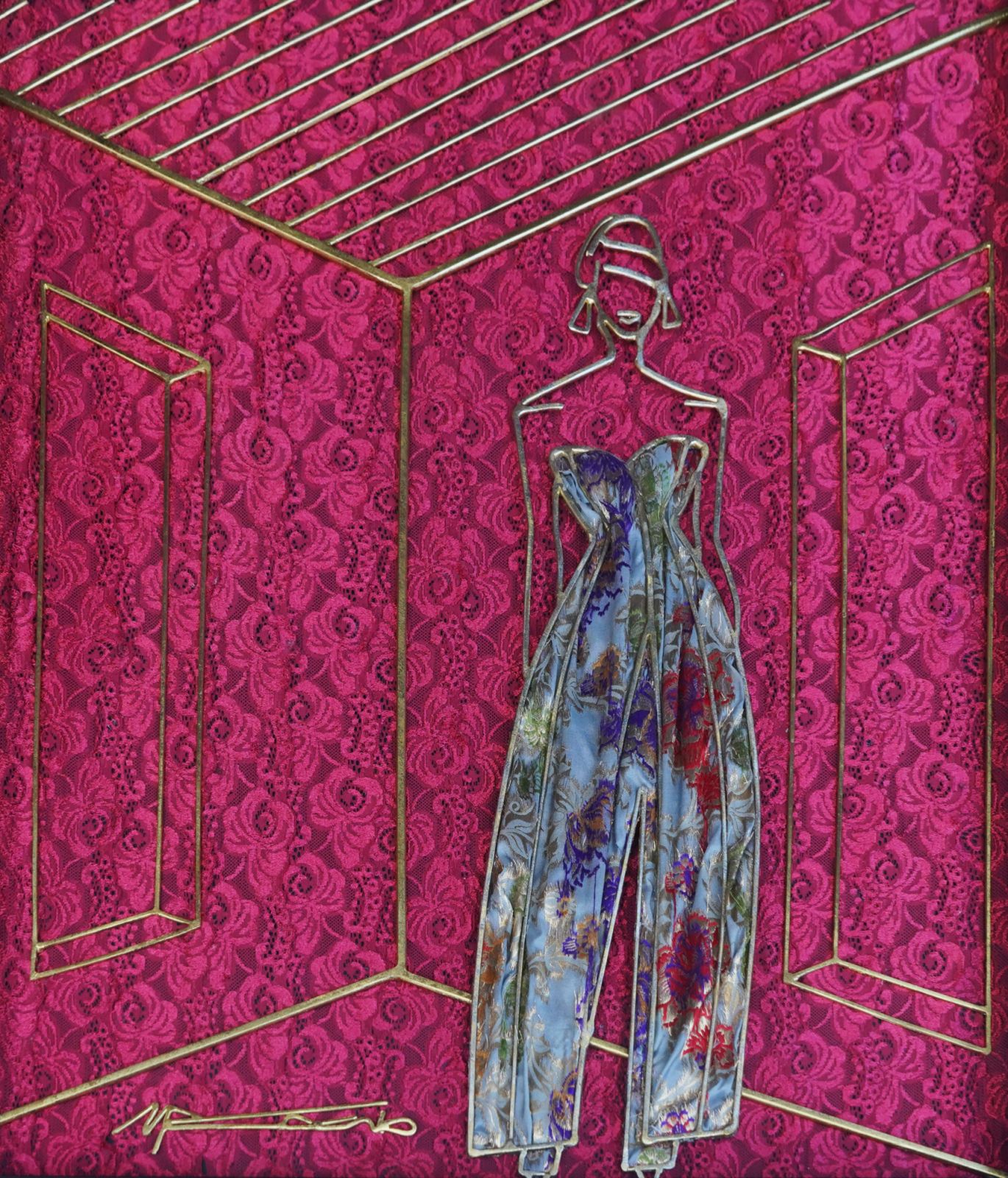 Michael Cacnio and Robbie Santos, 'Flowing with Flair,' brass on fabric (Photo: Courtesy of The Art Lounge)