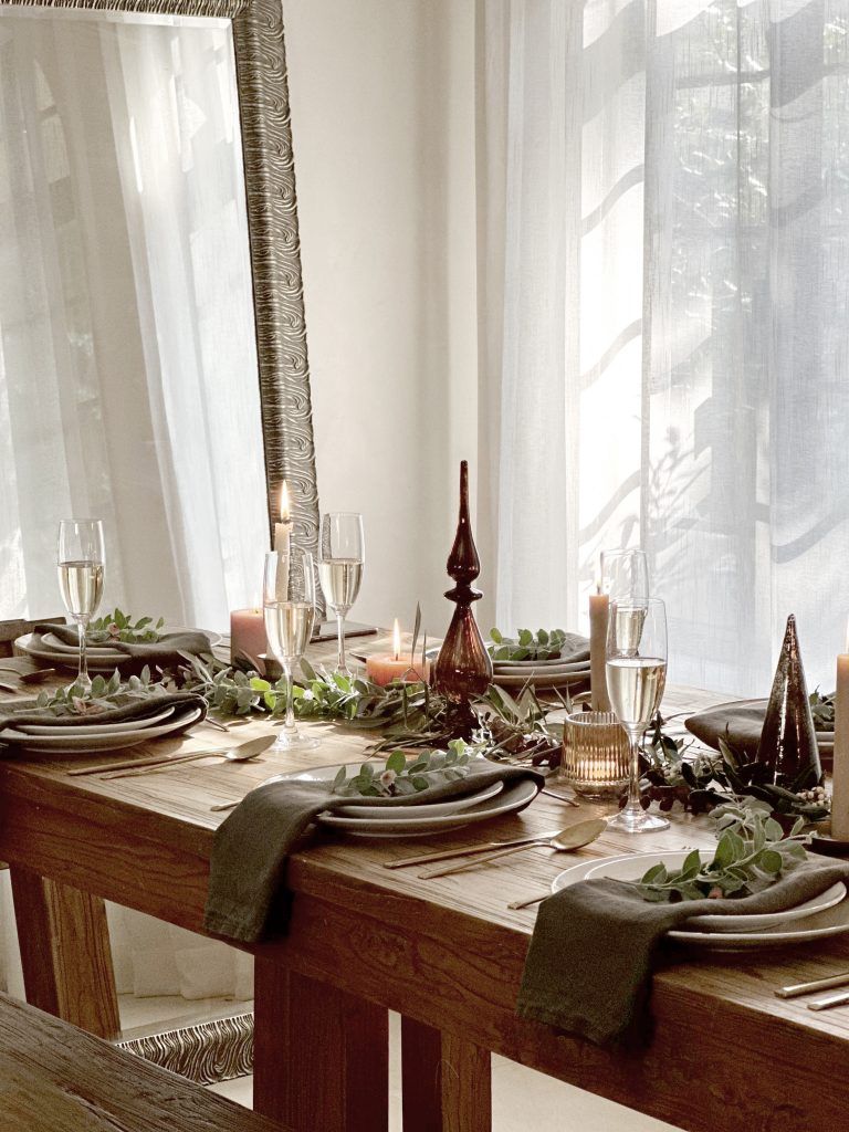 An inviting Christmas tablescape in Rowena Gonzales's home