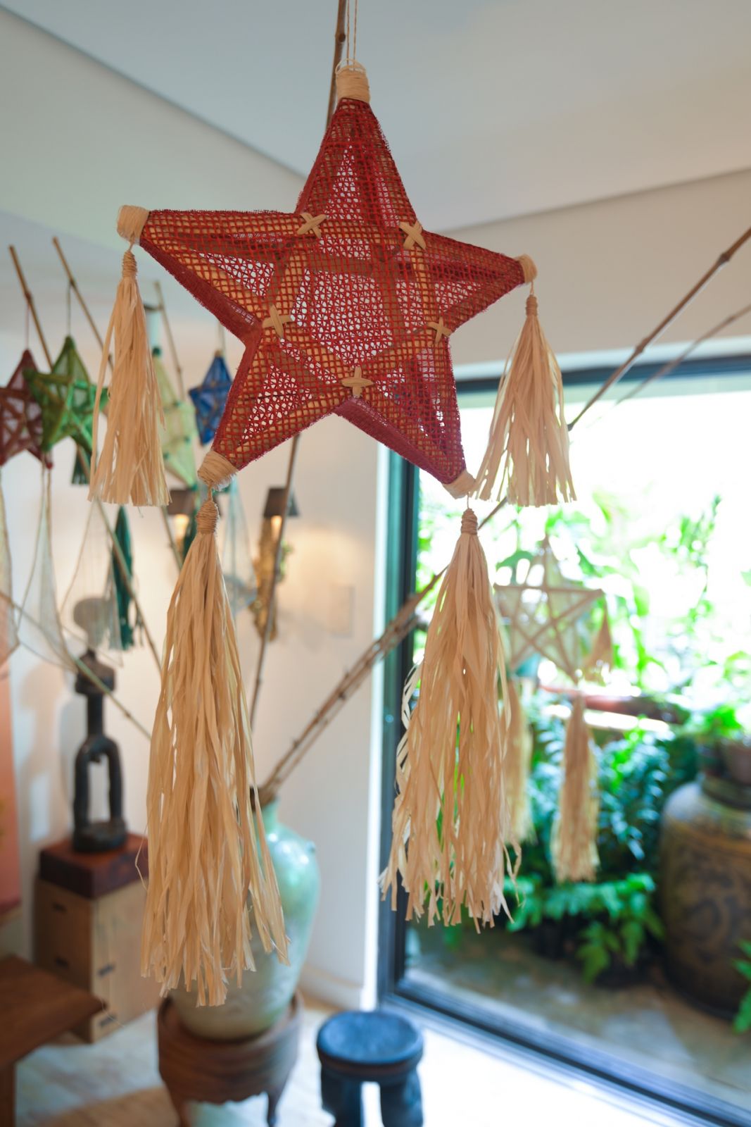 A close-up of one of Mark Wilson’s artisanal parols on his Christmas tree
