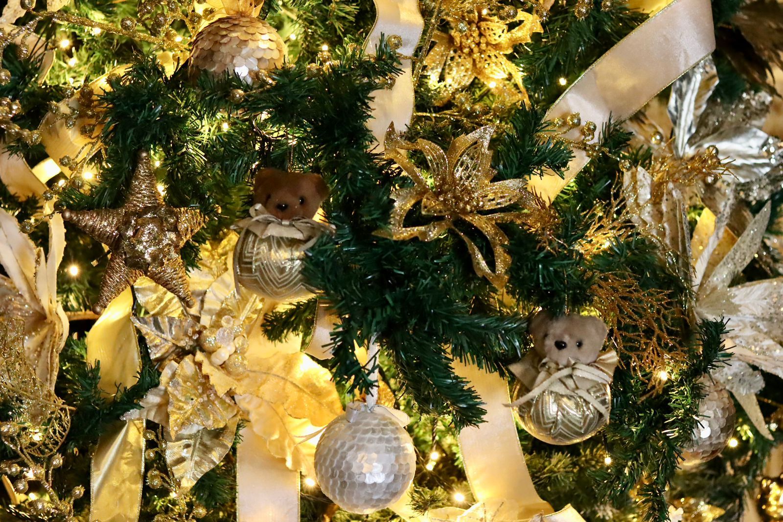 Close-up of the unique ornaments on Julie Boschi’s Christmas tree