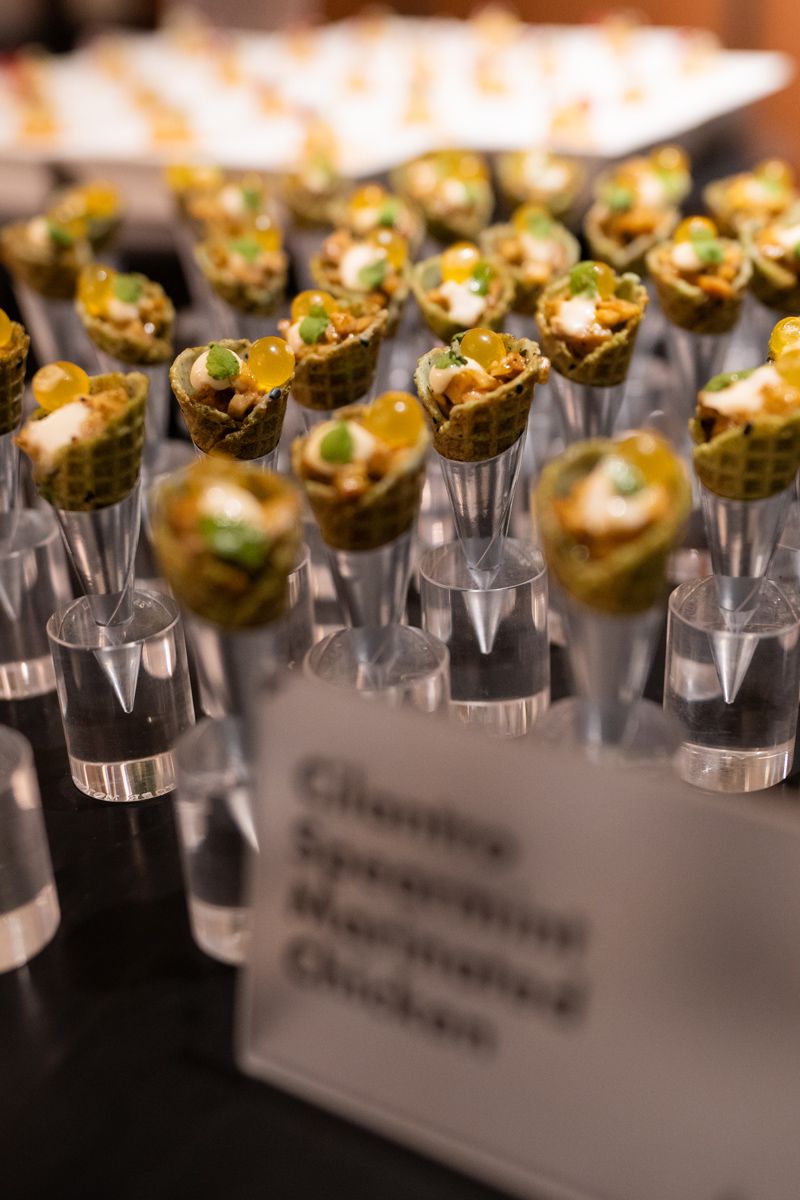 One of delectable savoury canapes is this cilantro spearmint marinated chicken