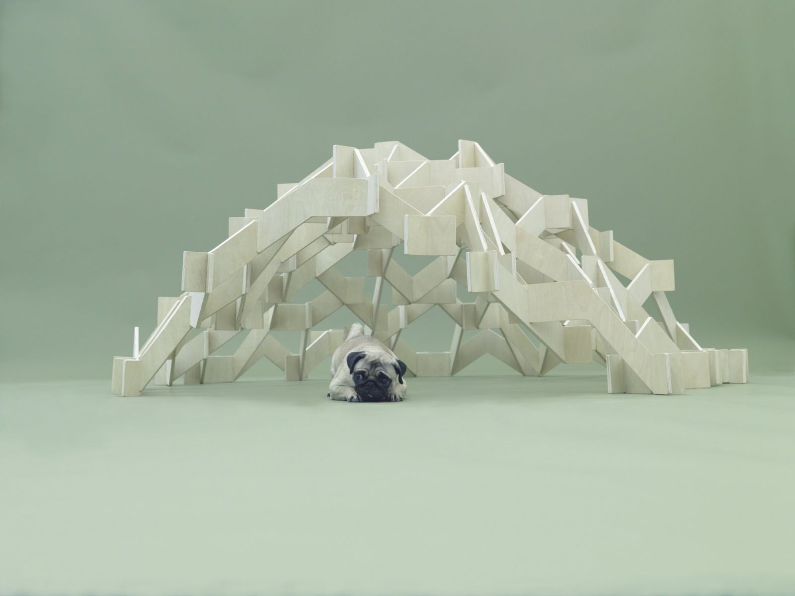 Kengo Kuma’s Mount Pug, a mesh-shaped “mountain” constructed from interlocking plywood