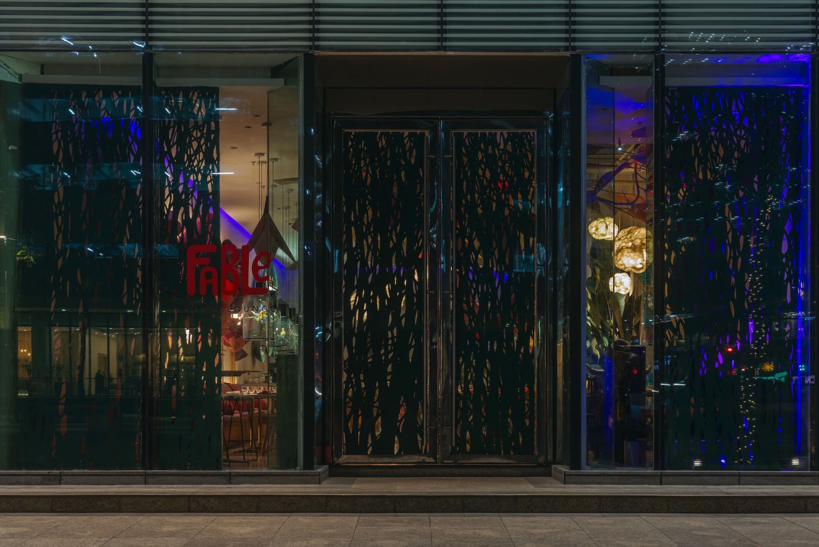 The exterior of Kenneth Cobonpue's Fable Café + Lounge, featuring handmade paper by Wataru Sakuma