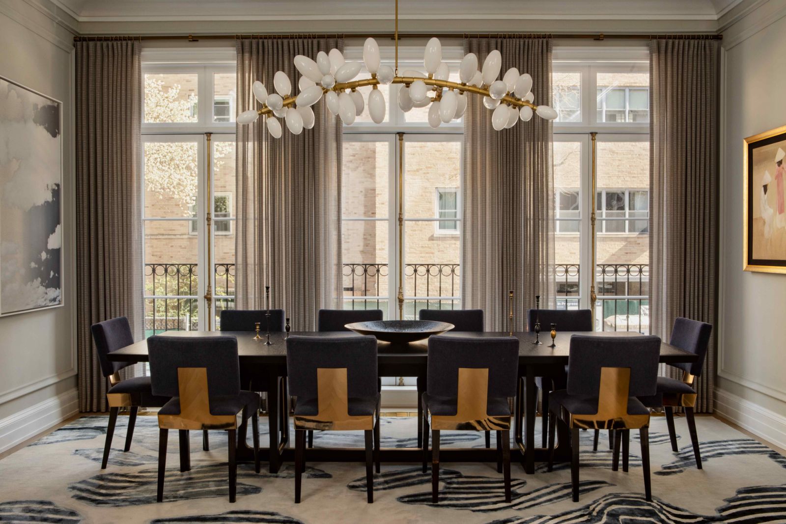 The dining area with views of the tree-lined streets of Manhattan