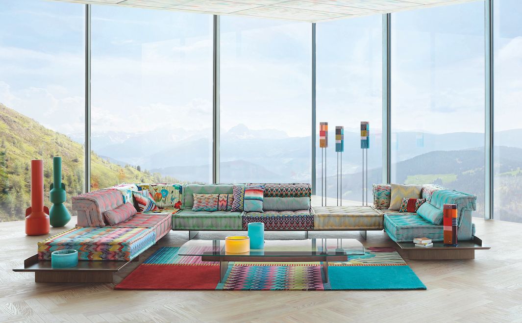 Mah Jong sofa covered with Missoni fabrics