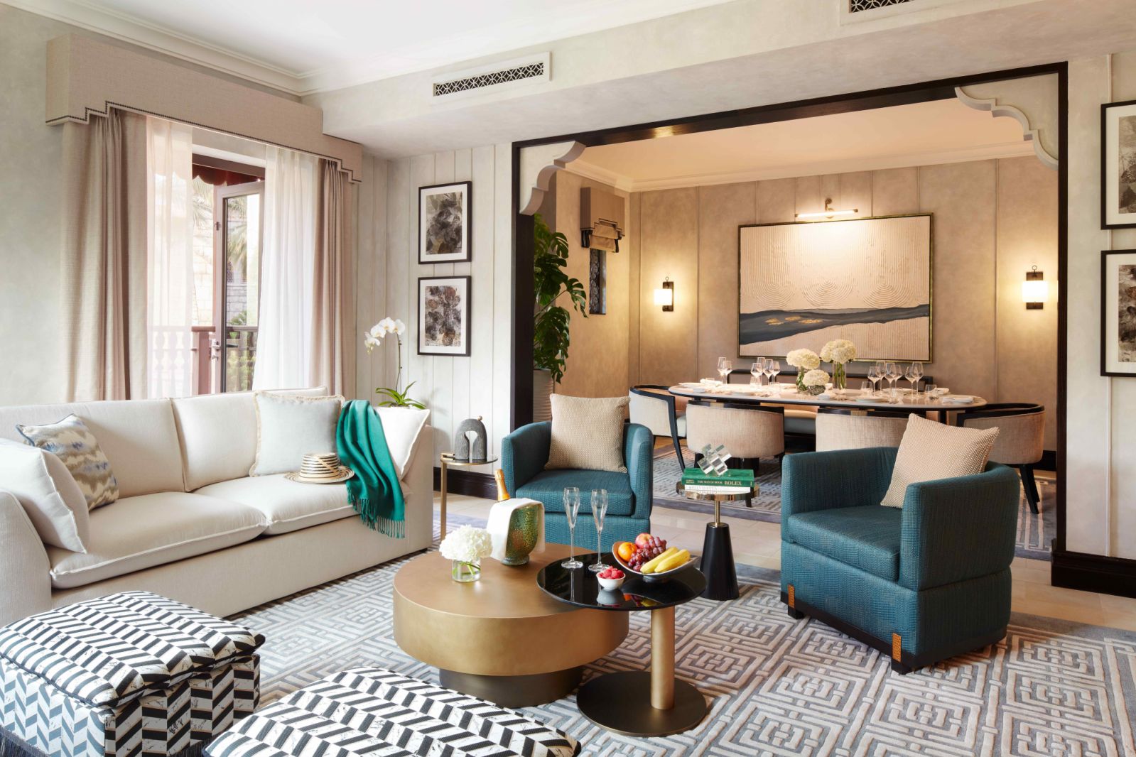 A nuanced neutral palette punctuated by vibrant colour accents (Photo: Jumeirah Dar Al Masyaf)