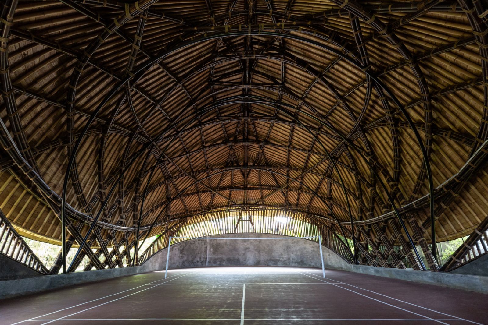 The unique turtle-shaped bamboo pavilion serves as a multi-functional space(Photo: Rumah Hujan)