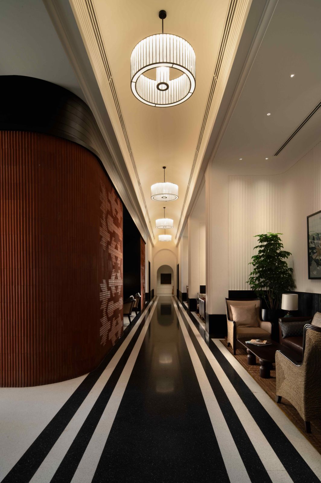 Black and white terrazzo floors line the Art Deco-inspired public spaces (Photo: Avesh Gaur)