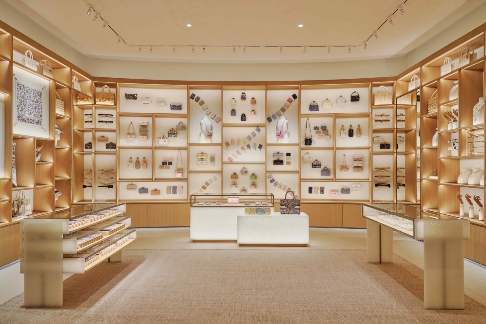 The spacious accessories section in the Dior Gold House