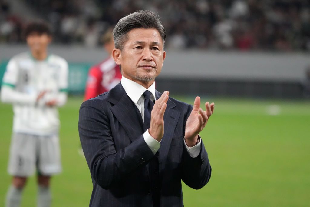TOKYO, JAPAN - NOVEMBER 11: Kazuyoshi Miura of Atletico Suzuka looks on prior to the JFL match between Criacao Shinjuku and Atletico Suzuka at National Stadium on November 11, 2024 in Tokyo, Japan. (Photo by Hiroki Watanabe/Getty Images)