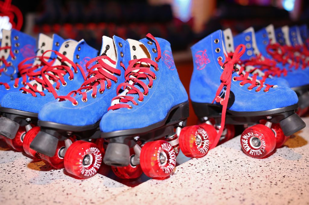 LAS VEGAS, NEVADA - FEBRUARY 11: Roller skates are seen during Flipper's Roller Boogie Palace big game after party celebrating the release of "Coming Home" by Usher and "Gin & Juice" by Dre and Snoop at Encore Beach Club at Wynn Las Vegas on February 11, 2024 in Las Vegas, Nevada. (Photo by Rich Polk/Getty Images for Flipper's Roller Boogie Palace)
