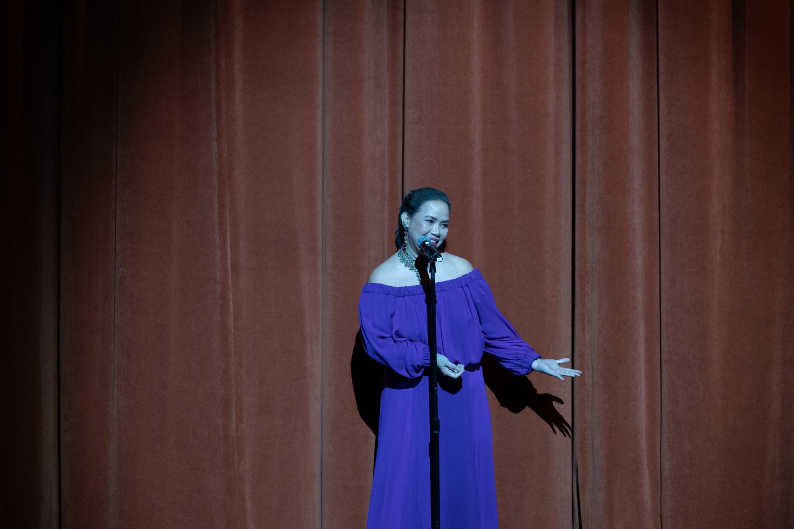 Ballet Philippines president, Kathleen Liechtenstein, delivers an inspiring speech before the show
