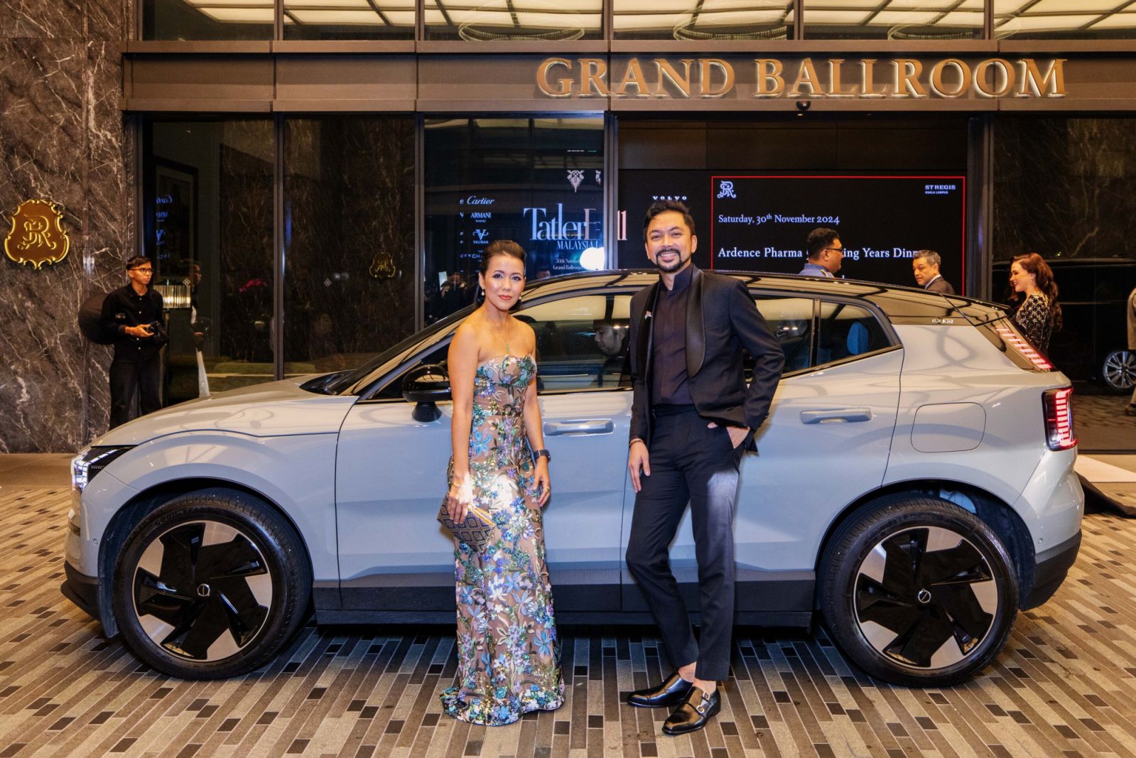 Rengeeta Rendava and Iqbal Ameer make a sophisticated entrance in a Volvo EX30