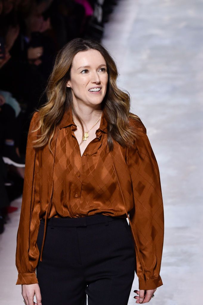 PARIS, FRANCE - JANUARY 21: Clare Waight Keller acknowledges the applause of the public after the Givenchy Haute Couture Spring/Summer 2020 show as part of Paris Fashion Week on January 21, 2020 in Paris, France. (Photo by Peter White/Getty Images)