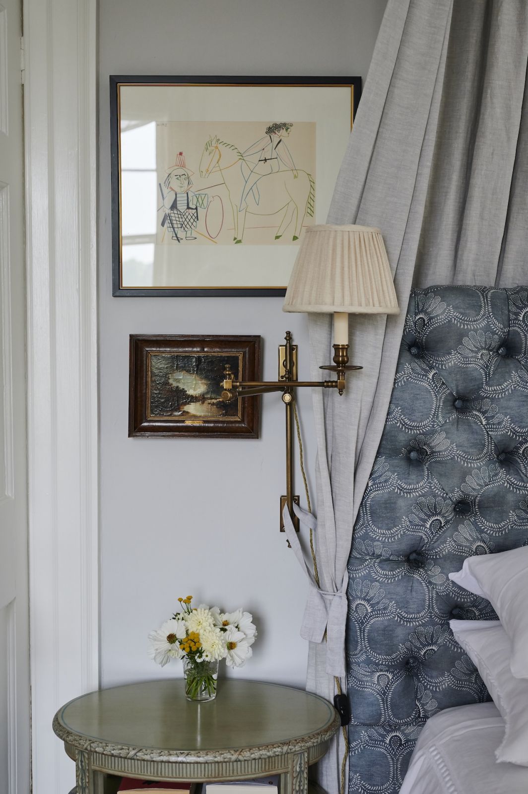 Soothing details that add character to the upstairs bedroom