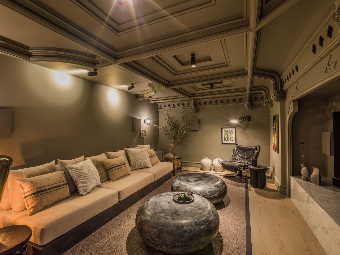 The cosy screening room with a step ceiling (Photo: Mel Yates)