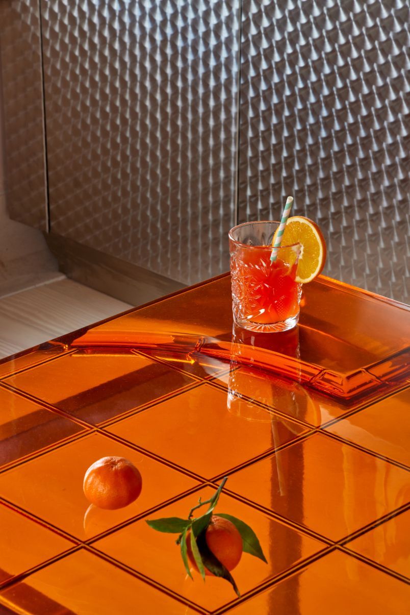 The custom coffee table with a repurposed resin test panel (Photo: Edmund Dabney)