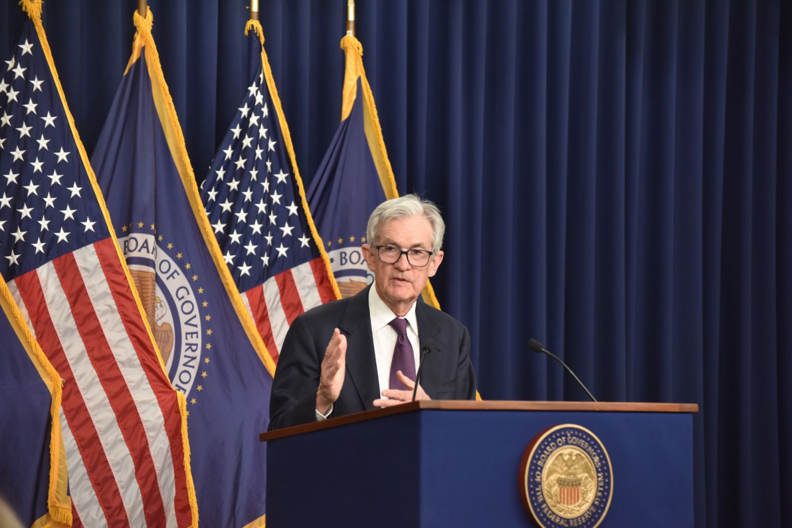 US Federal Reserve Chair Jerome Powell in a press conference in Washington, D.C., the United States, on Sept. 18, 2024. (Hu Yousong/Xinhua via Getty Images) · Xinhua News Agency via Getty Images