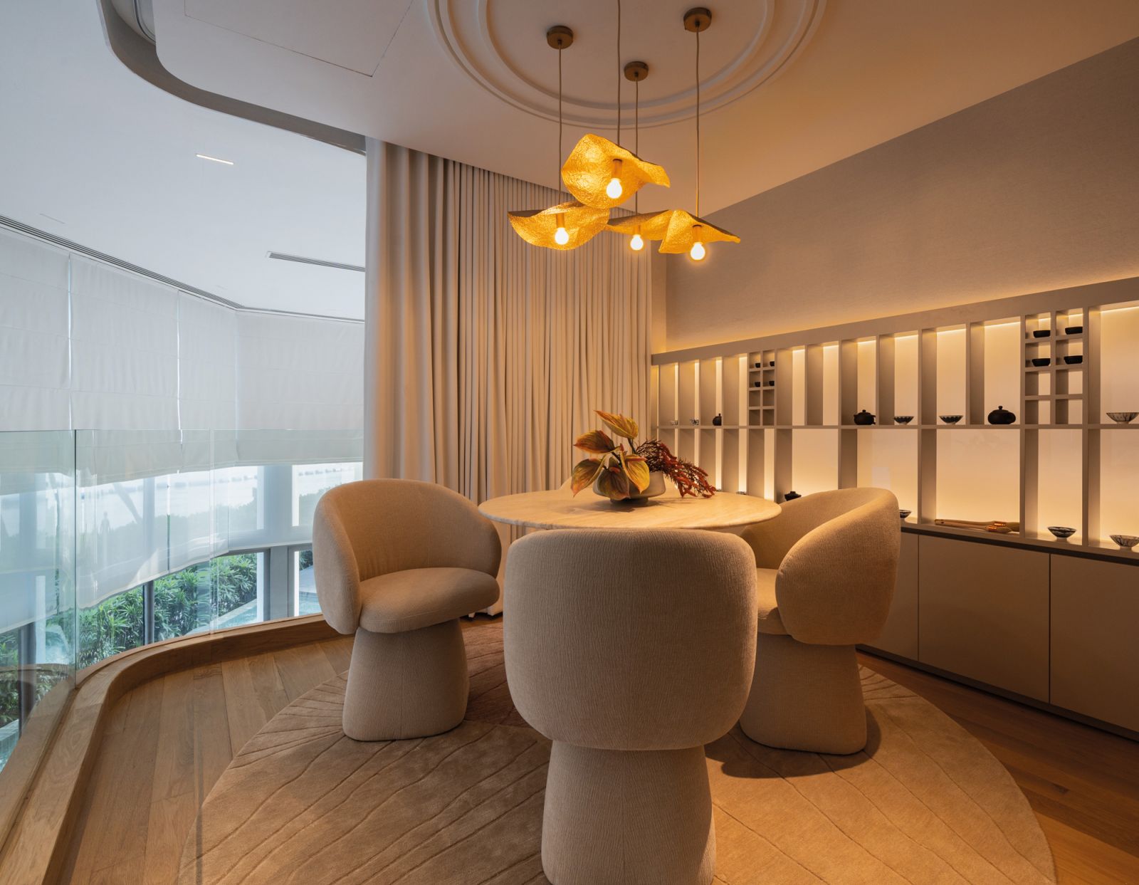 The Juliet balcony has been transformed into a gaming area overlooking the main living space and the view beyond