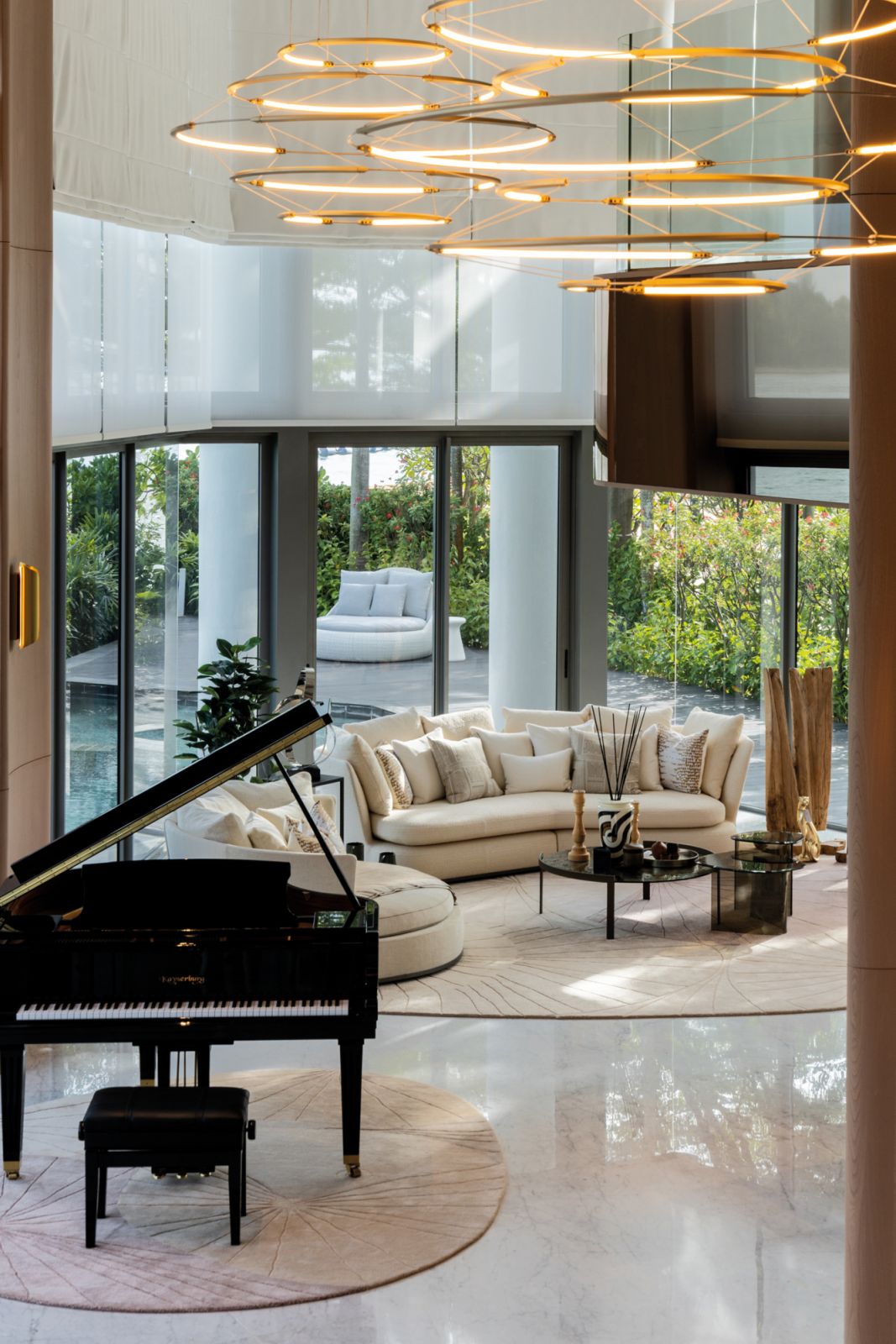This harmonious tableau is punctuated by curvaceous elements