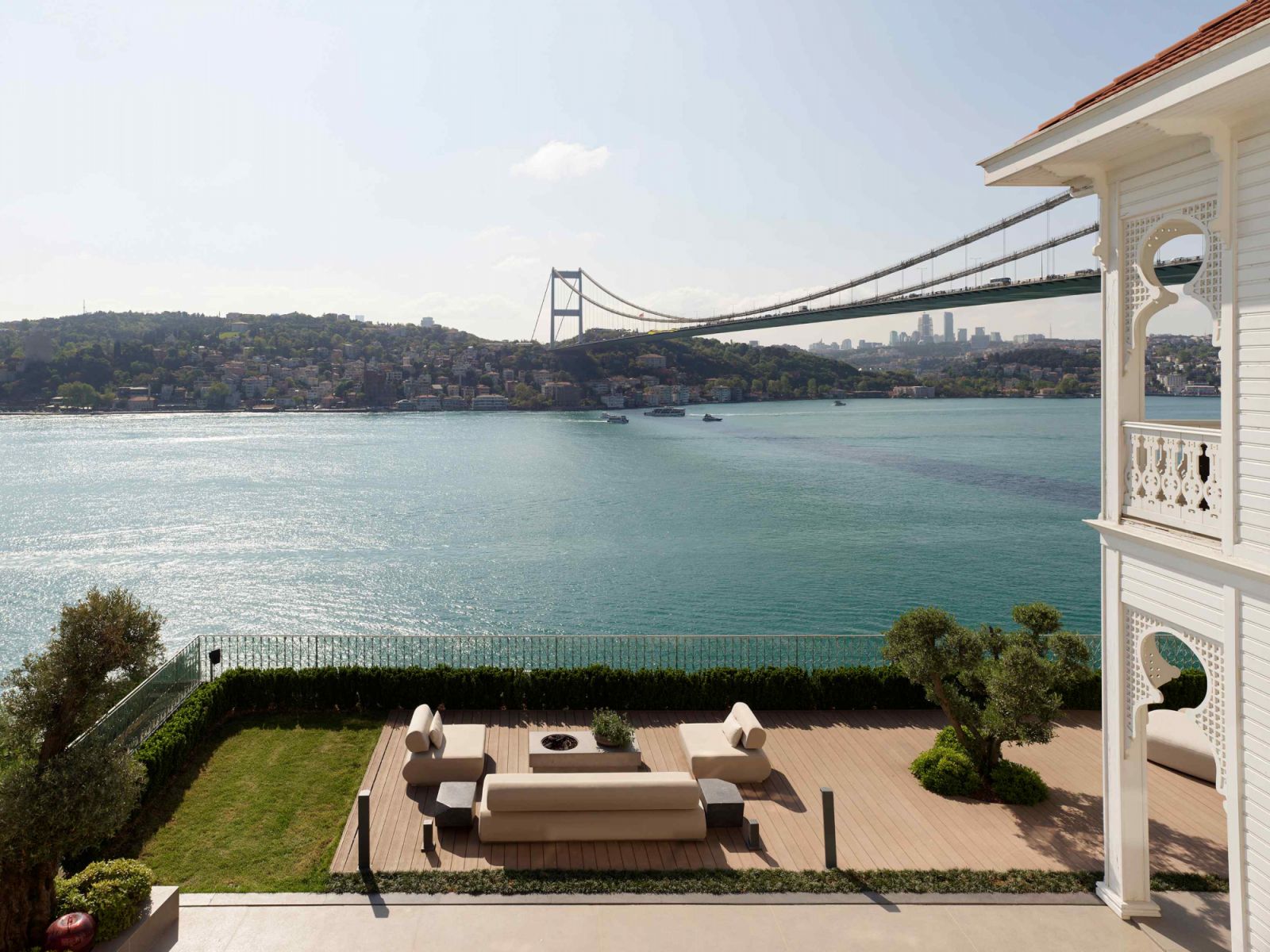 The grand residence features spacious waterfront terraces that overlook Turkey’s picturesque Bosphorus Coast
