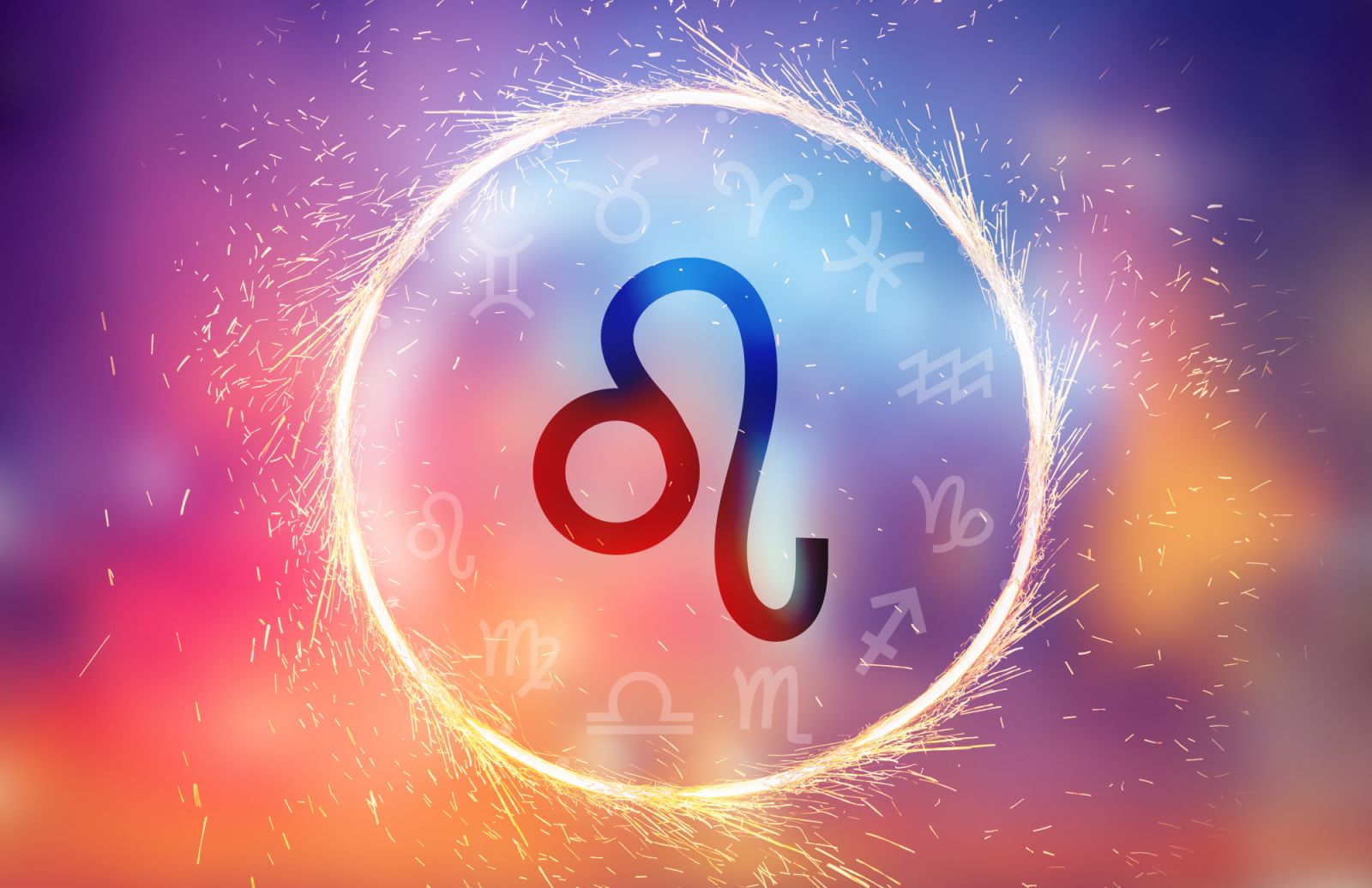 Leo symbol on a colorful background light