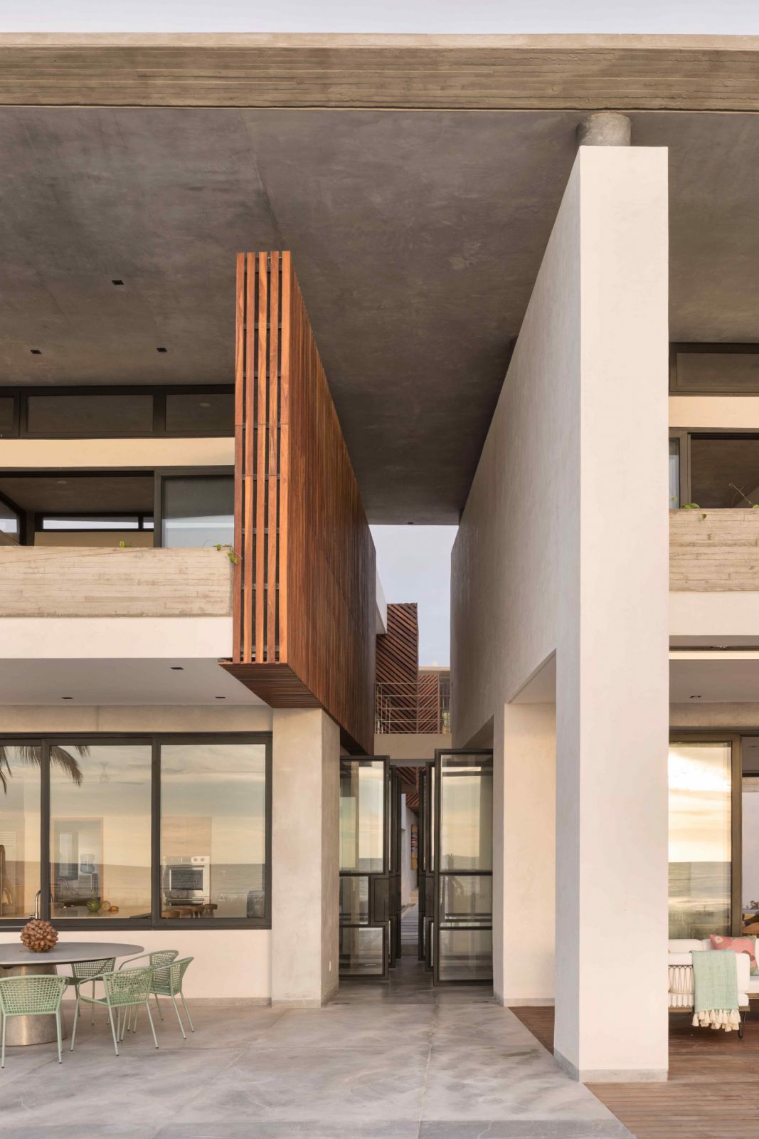 Grey concrete in clean, geometric lines sets the brutalist stage