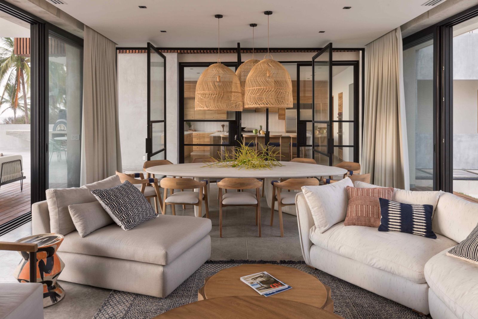 Natural wood juxtaposes with visual warmth