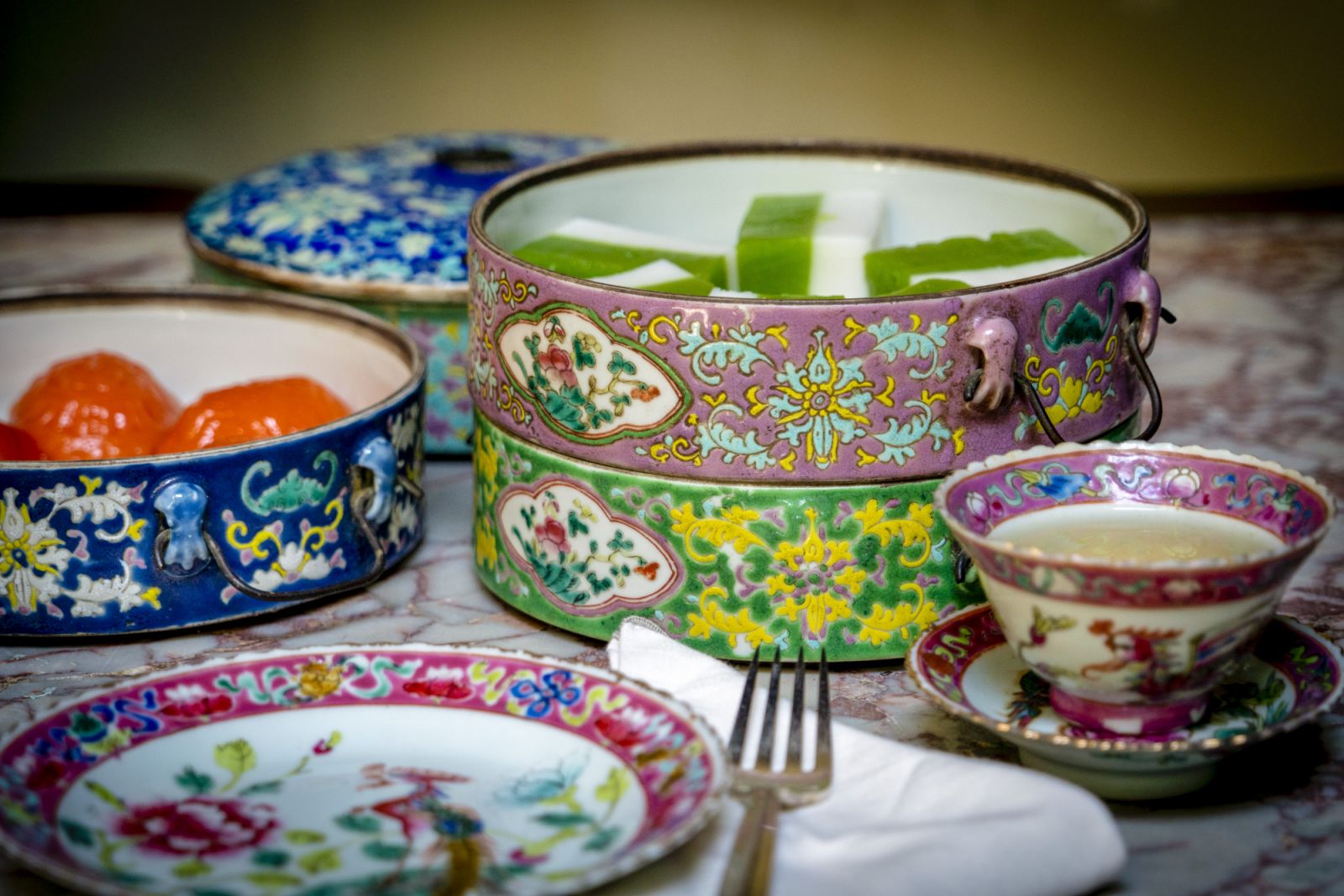 Tingkats are stackable porcelain food containers traditionally used during Chinese New Year