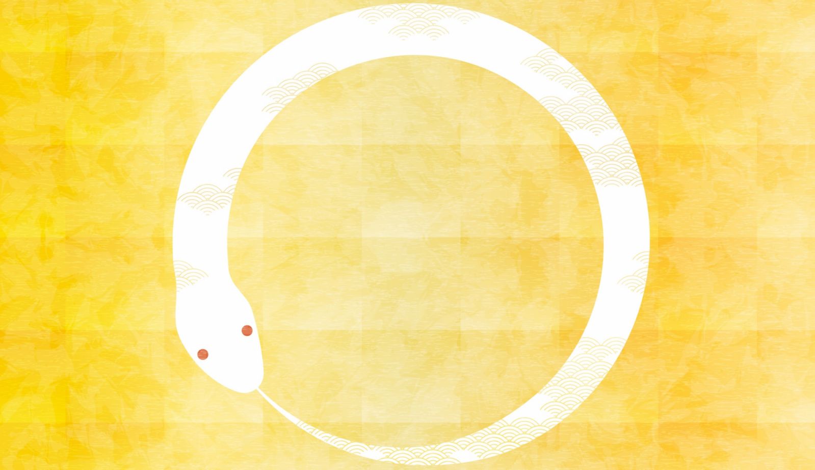 New Year's card material for the year of the Snake 2025, Ouroboros biting his own tail and making a circle, and golden Japanese background